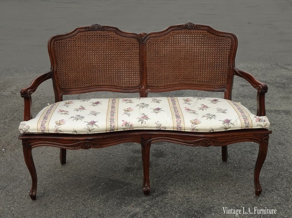 Vintage French Country Petite Cane Two Seater Settee Loveseat W