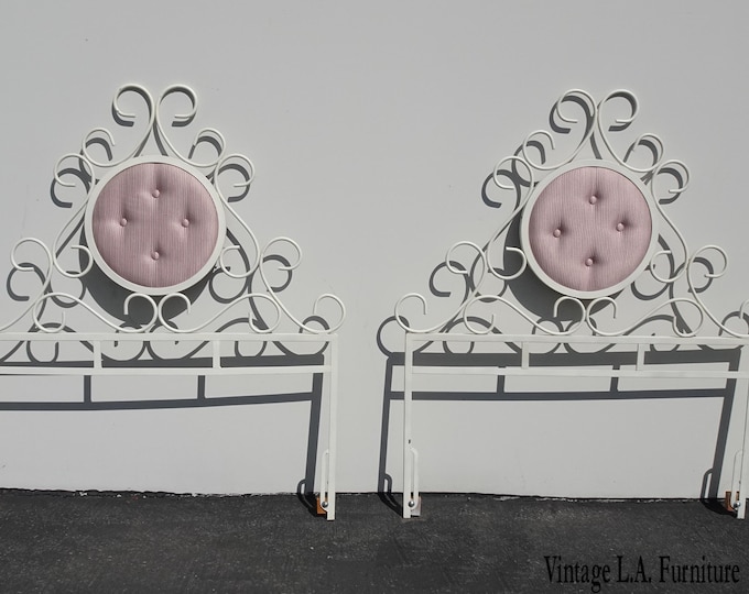 Pair of Vintage French Country Pink Tufted Twin Headboards