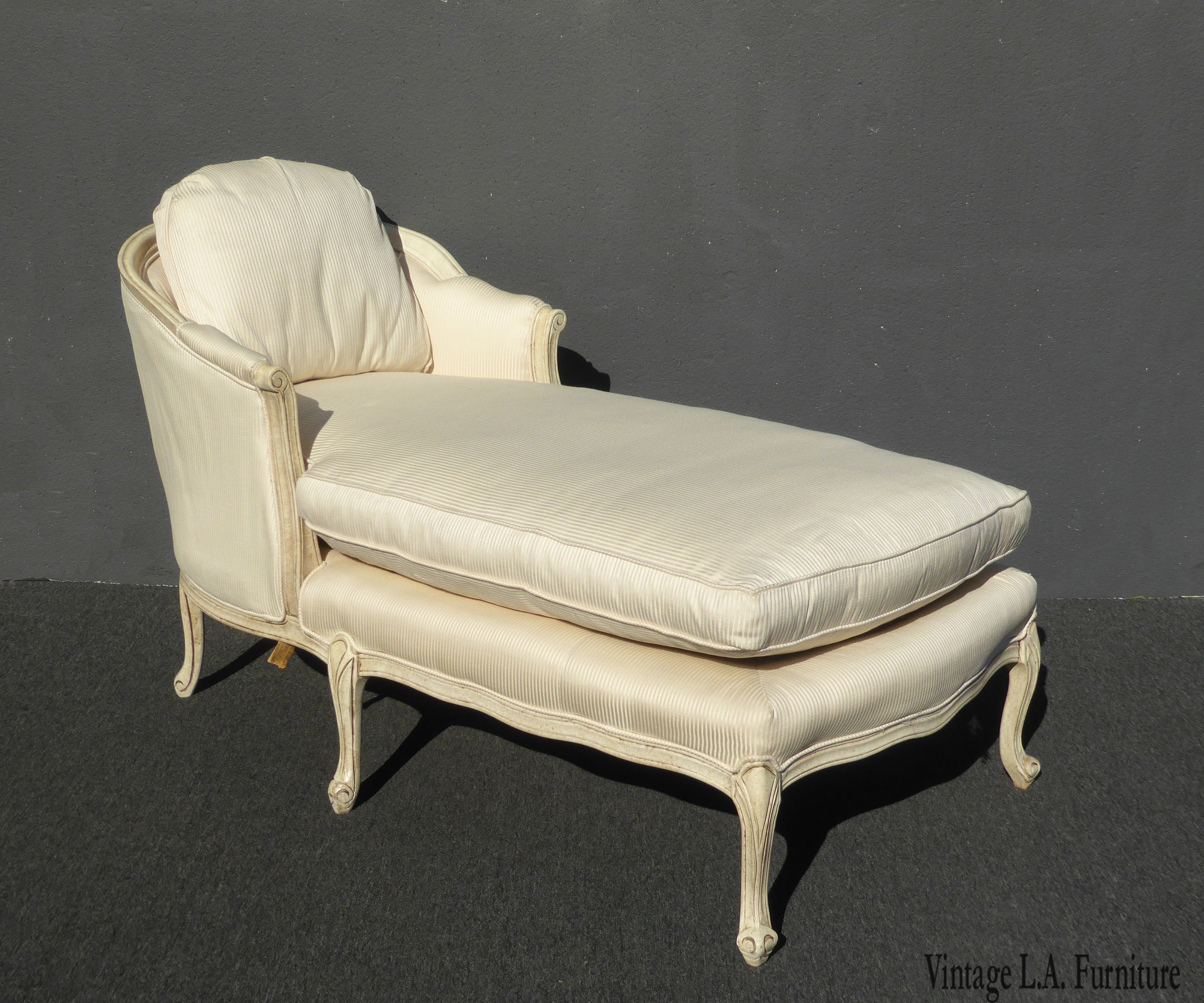 Vintage French Provincial Style White Chaise Lounger Settee