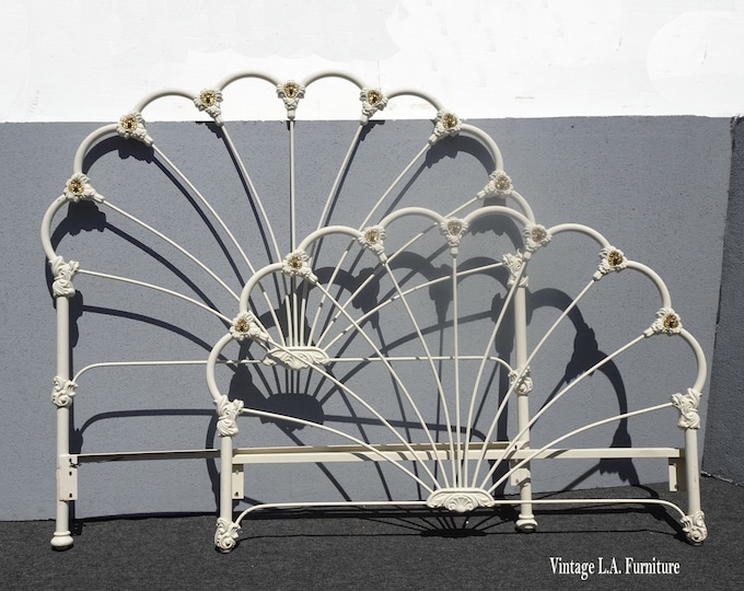 Vitage Elliott's Designs French White Iron Brass Full Sunburst Headboard / Footboard