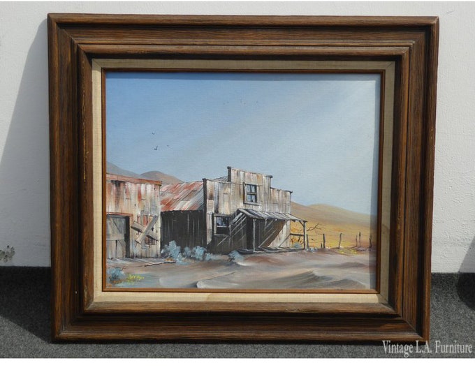 Vintage Western Frontier Oil Painting Picture E signed by Seargeant in 1974