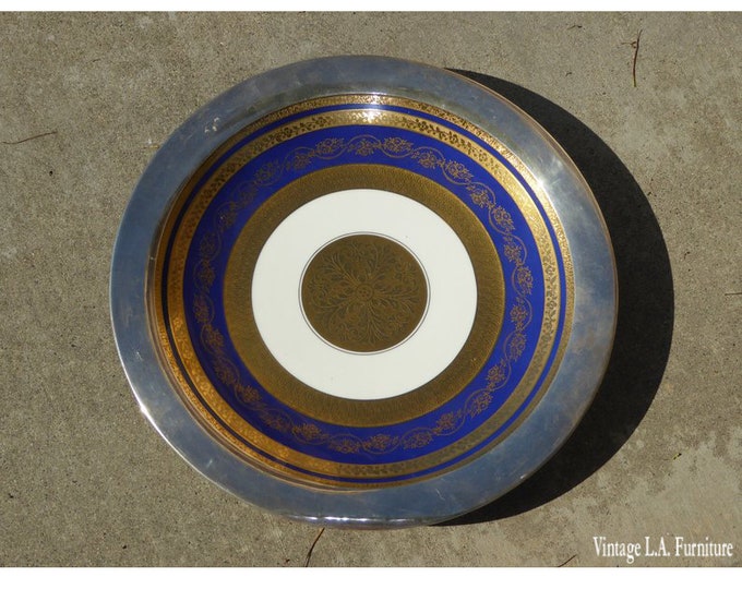 Sterling Silver Gold Trim Ornate Decorative Ceramic Plate by Rosenthal Germany
