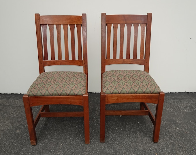 Pair of Vintage L. & J. G. Stickley Mission Cherry Wood Side Chairs