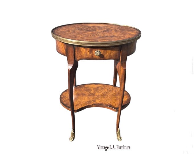 Vintage French Style Theodore Alexander Side Table w Burl Wood & Brass Hardware