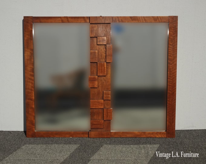 Vintage Mid Century Modern Paul Evans Style Brutalist Staccato Mirror by Lane