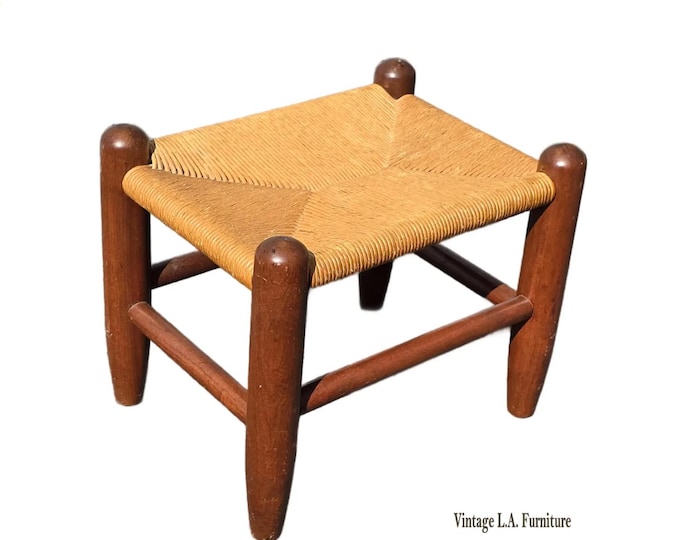 Vintage French Country Rush Twine Footstool Stool