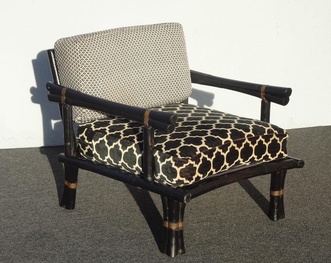 Vintage Oriental Asian Black Lounge Chair with Brass