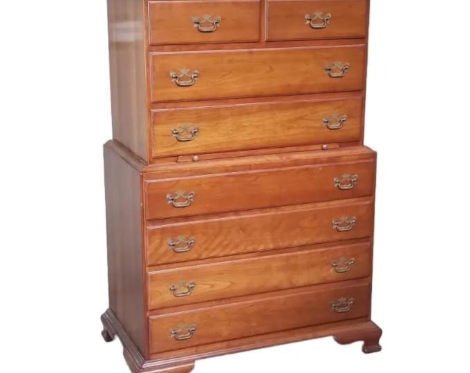 Vintage L. & J. G. Stickley Brown High Boy Dresser Chest Georgian Cherry Wood