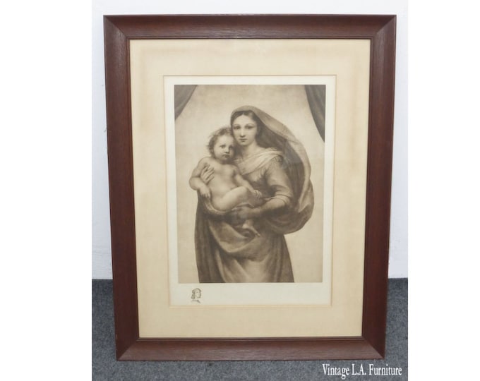 Vintage Framed European Print of Madonna with Child
