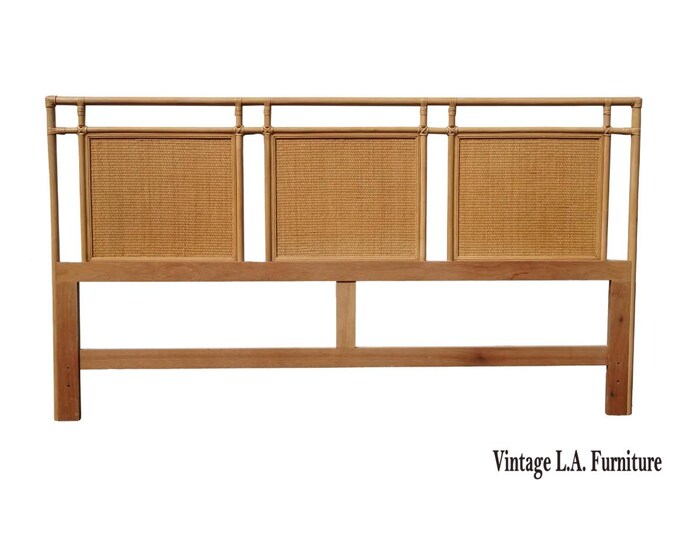 Vintage Mid Century Bamboo Cane Rattan Blonde King Headboard ~ Style McGuire