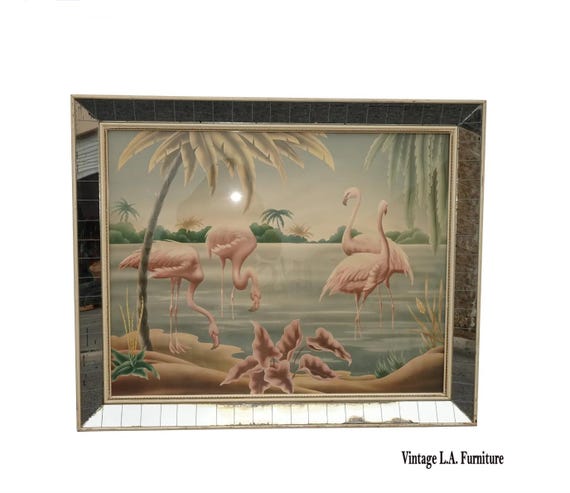 Vintage Mid Century Flamingo Lithograph Picture Print by Turner in