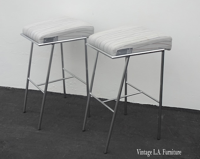 Pair of Two Global Furniture Group Gray Chrome Barstools ~ Bar Stools