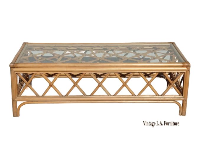 Vintage French Country - Bamboo Coffee Table w Leather Straps ~ Boho Chic