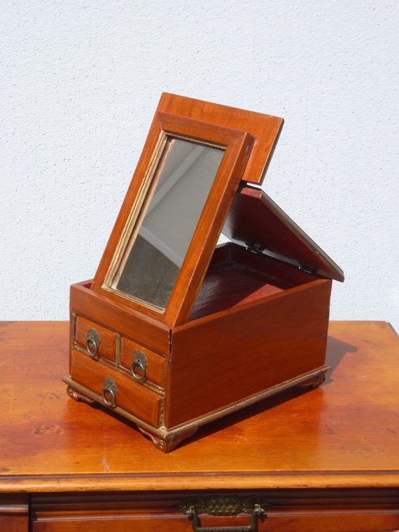 Antique Late 19th Century Jewelry Box w Fold Up M… - image 5