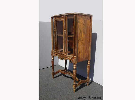 Antique French Rococo Louis Xvi Gold Display Curio Cabinet W Etsy