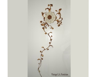 Vintage Italian Hollywood Regency Gold Floral Wall Light Sconce Made Italy #3