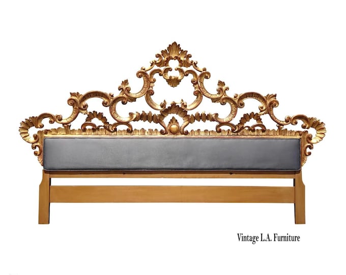 Vintage Italian Rococo Ornate Gold Gilt King Headboard ~ Hollywood Regency