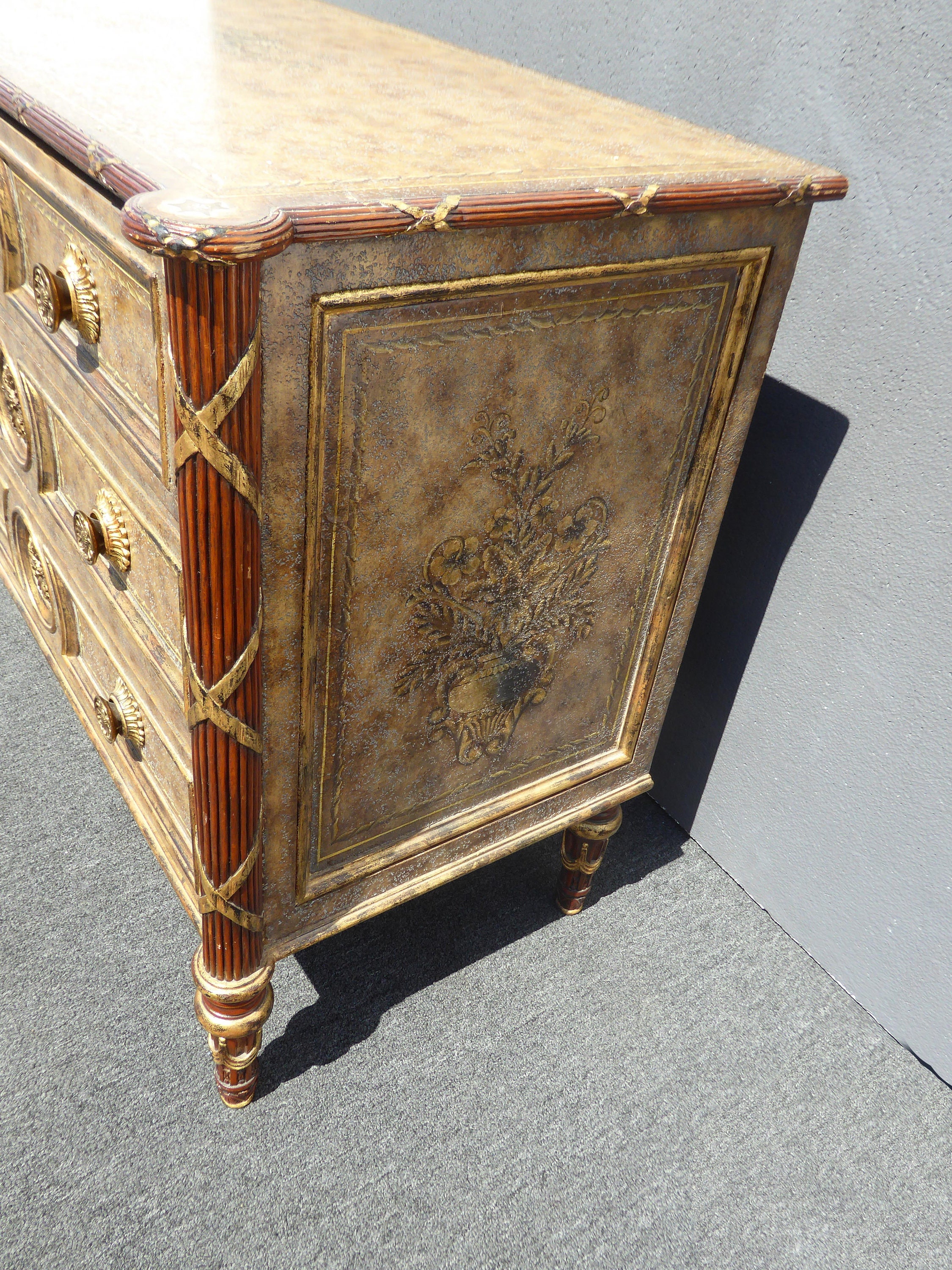 Maitland Smith Hollywood Regency Style Gold Ornate Chest of Drawers