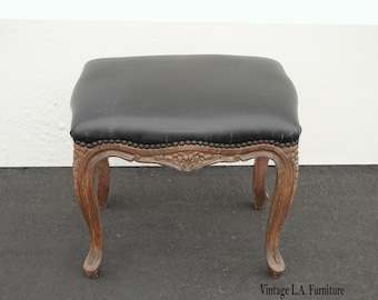 Vintage French Provincial Black Petite Bench