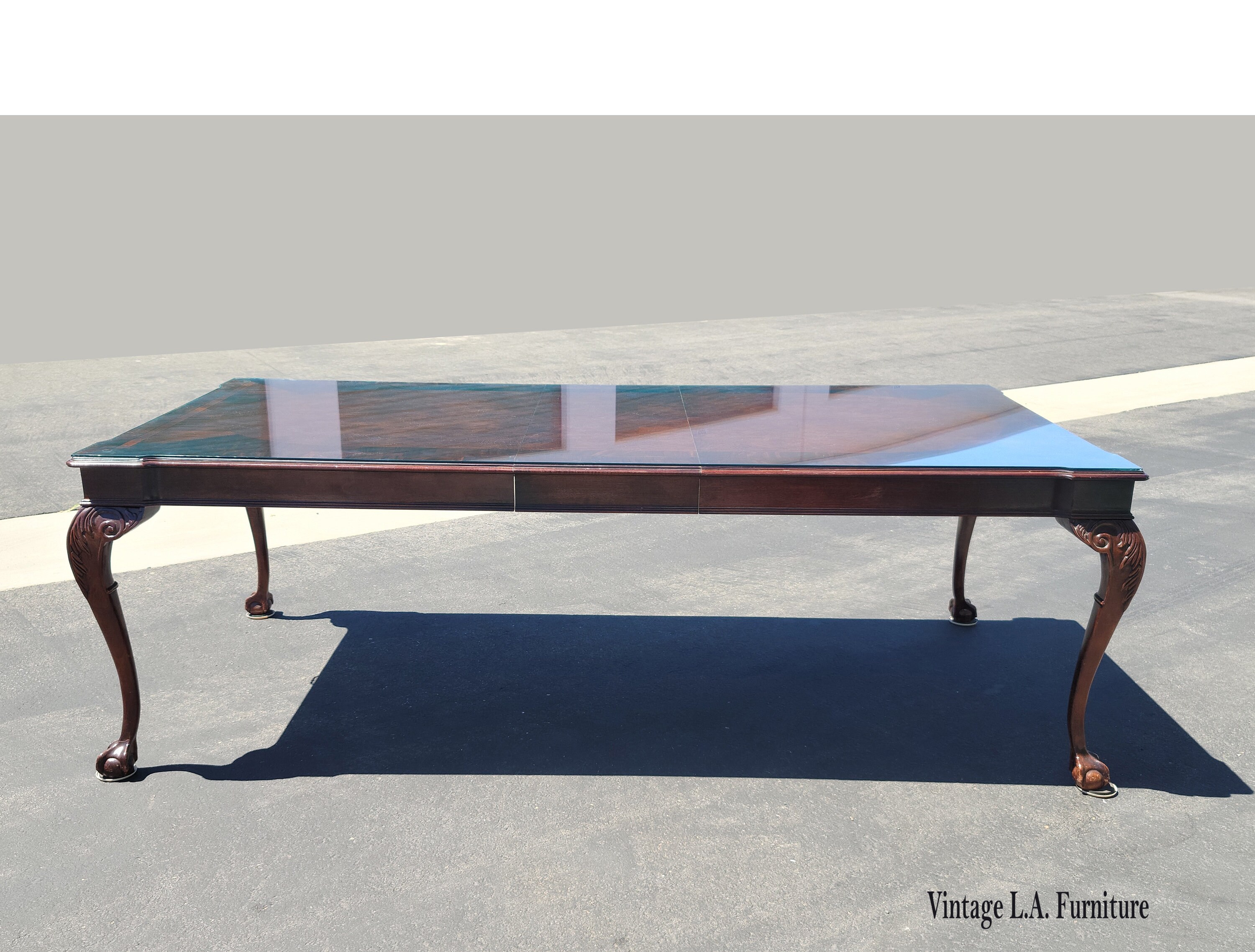 Vintage French Style Cabriole Leg Ball & Claw Foot Long Dining Table by