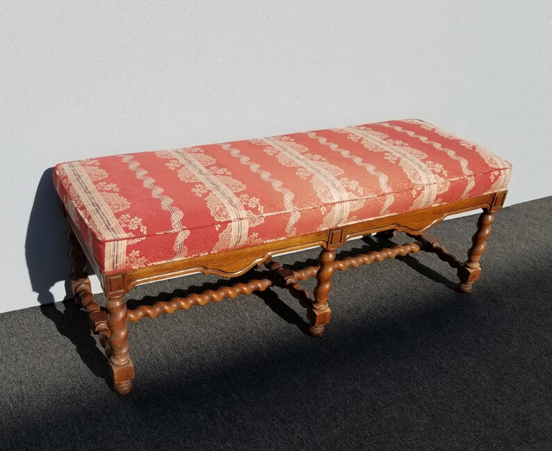 Vintage French Country Red Barley Twist Bench
