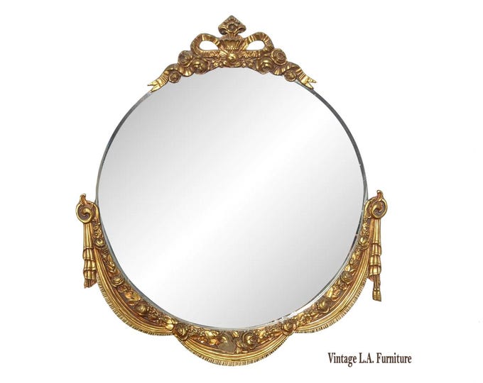 Vintage French Provincial Round Gold Ornate Wall Mantle Mirror