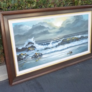 Vintage Oil on Canvas Painting California Seascape Signed Drieband 1968 image 2