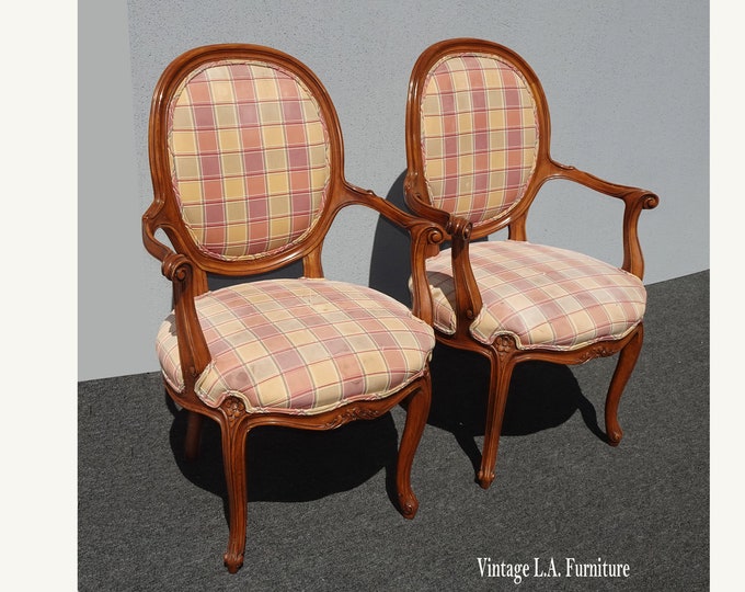 Pair of Vintage Karges French Style Plaid Side Chairs 2of2