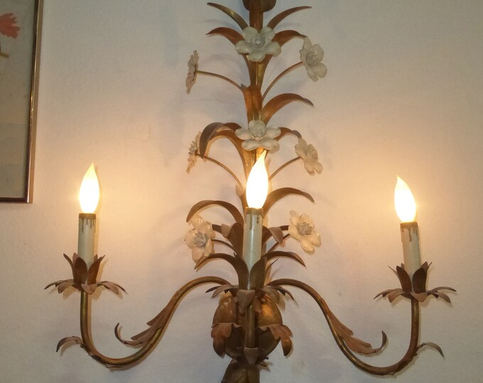 Vintage French Italian Tole Gold Wall Light Sconce Mid Century Modern Made in Italy