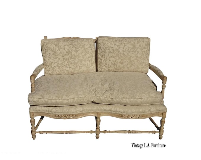 Vintage French Country Creme Ladderback Settee w Down Floral Cushion