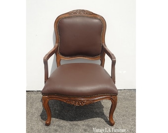 Vintage French Provincial Louis XV Style Brown Bergere Chair