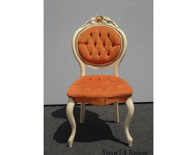 Vintage French Provincial Orange Velvet Tufted Accent Chair by Kimball