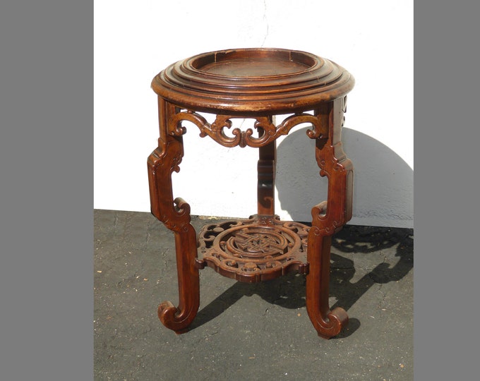 Vintage Asian Oriental Jardiniere Carved Wood Plant Stand Side Table