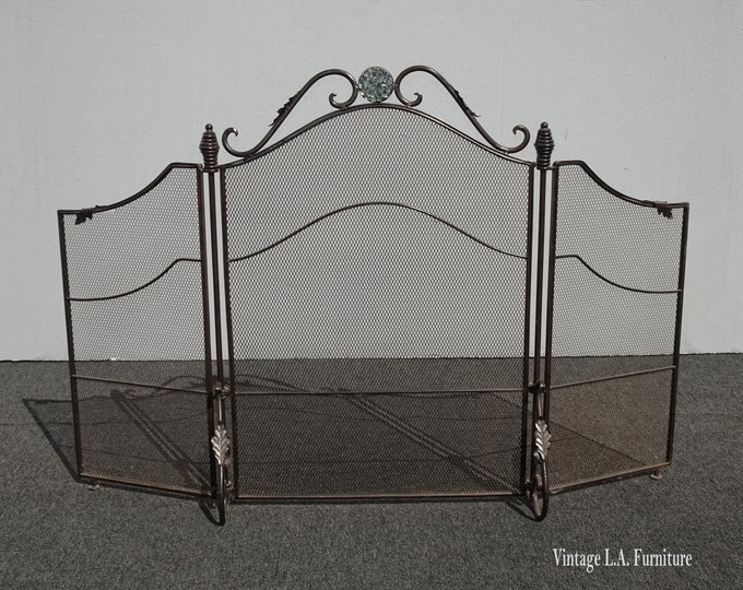 Vintage French Country Three Panel Black Fireplace Screen ~ Spanish Style
