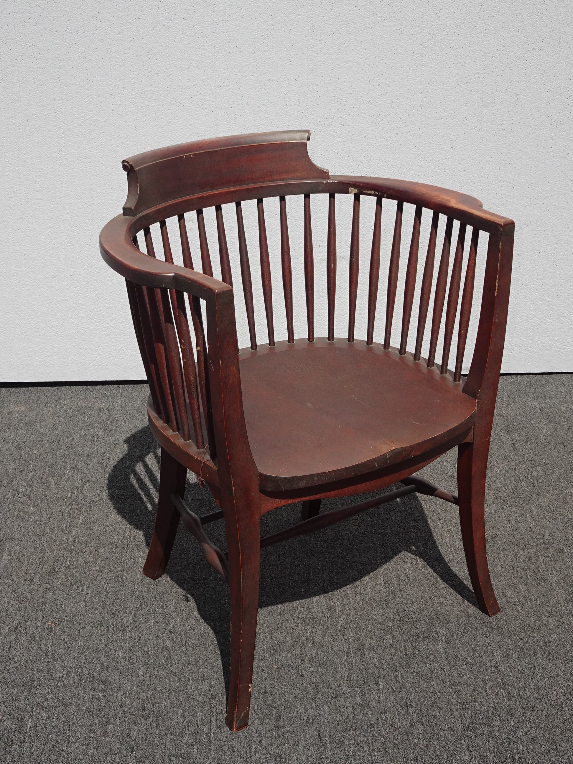 Antique French Country Solid Wood Accent Captain Tub Chair W Vertical