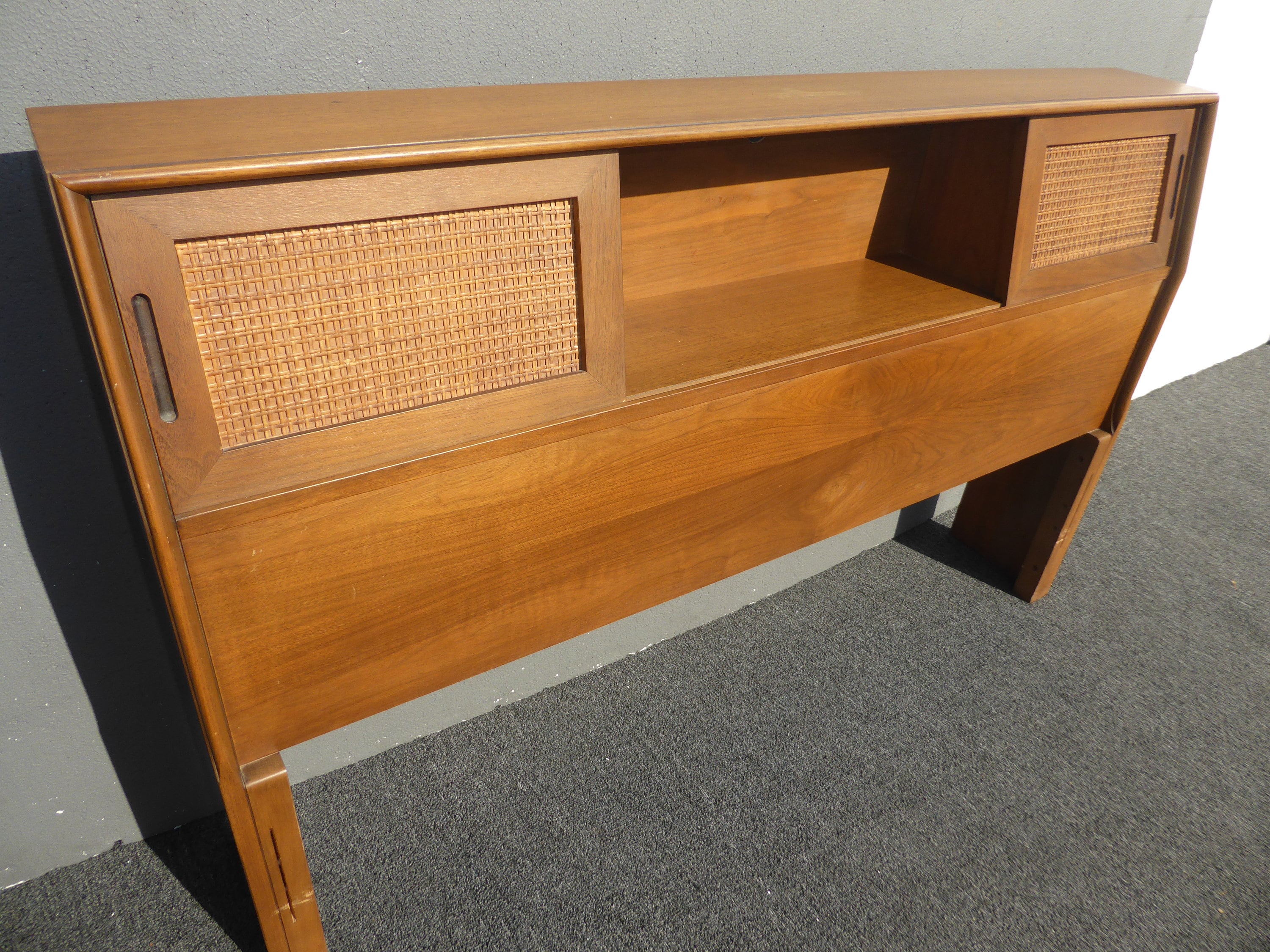 Vintage B.P. John MidCentury Modern Full SIze Headboard w Sliding Doors