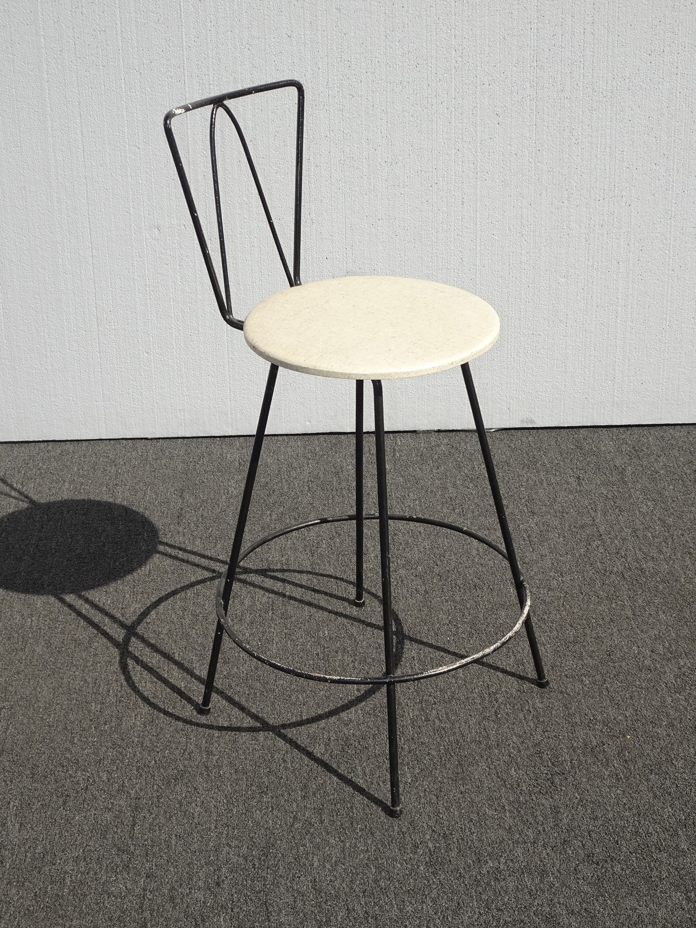 Set of Three Vintage Mid Century Modern White Metal Bar Stools Barstools