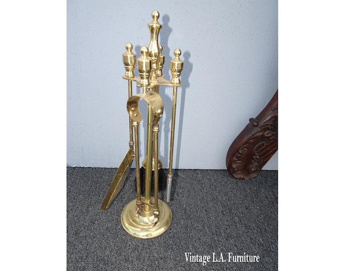 FP 13 Vintage French Country Gold Fireplace Tools w Four Tools