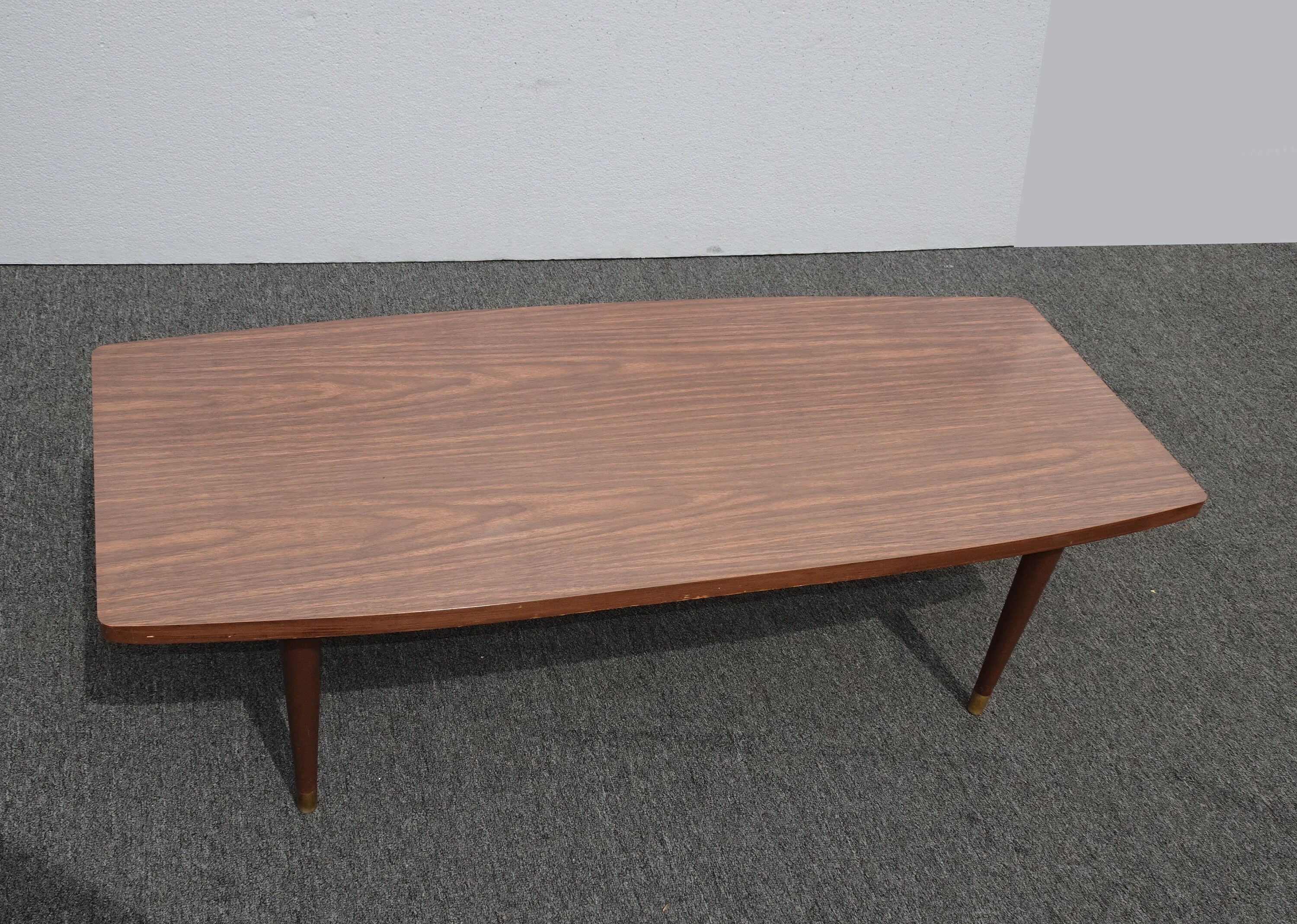 Image showcasing Vintage Mid Century Danish Modern Brown Coffee Table w Peg Legs