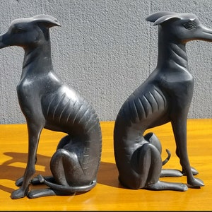 Pair Bronze Vintage Black Greyhound Dog Statues Collectible Sculpture Figurines image 2