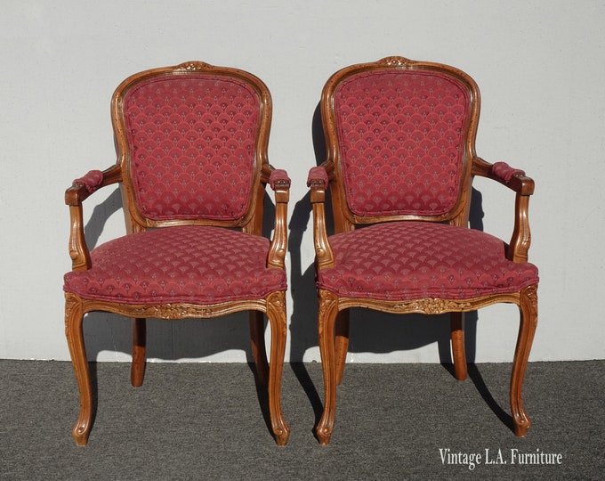 Pair Vintage French Chateau D'AX Burgundy Chairs made in Italy