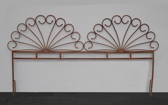 Vintage French Country Double Peacock Style Metal King Headboard