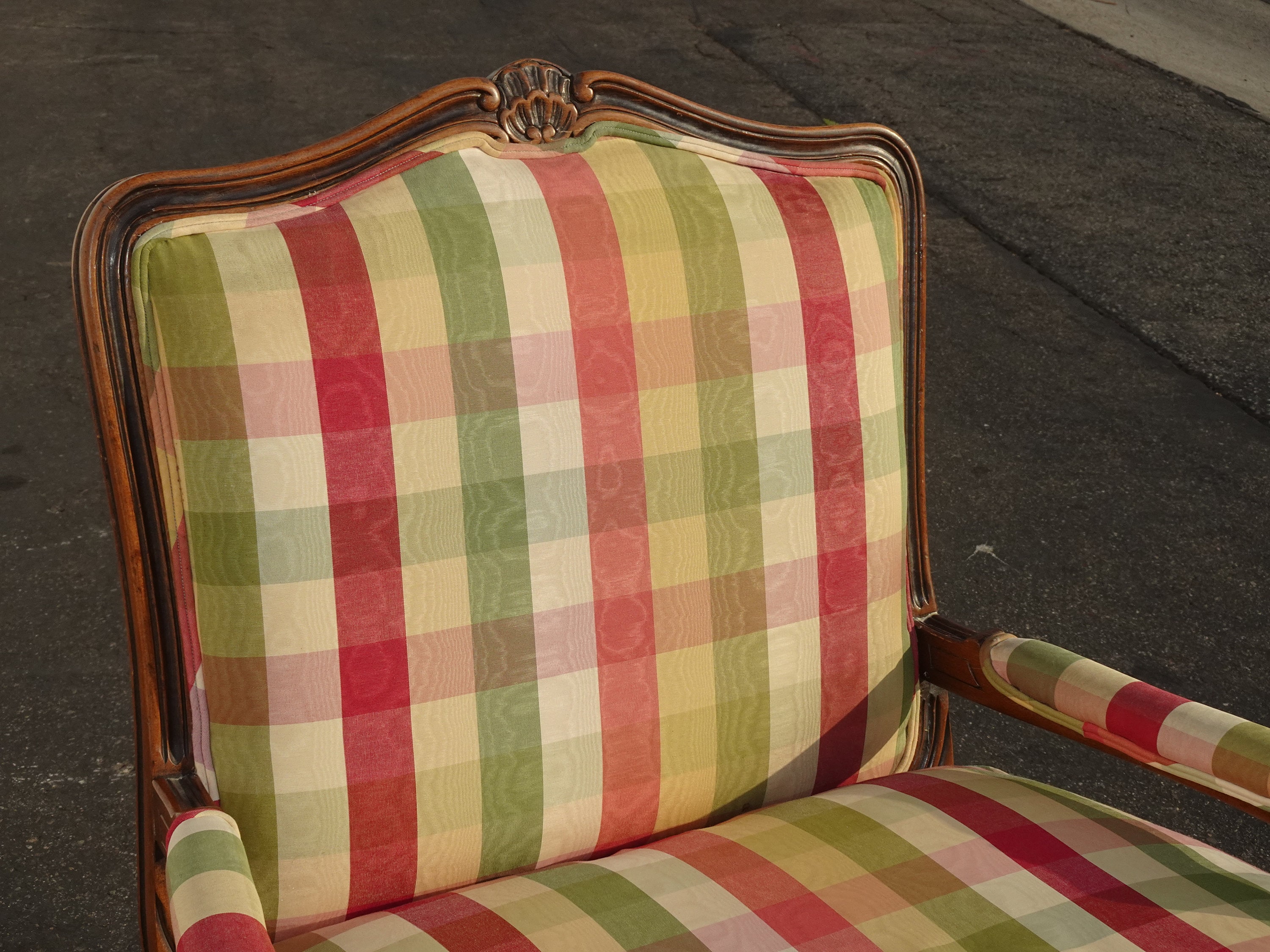 Vintage French Country Red & Green Plaid Accent Chair w Down Cushion