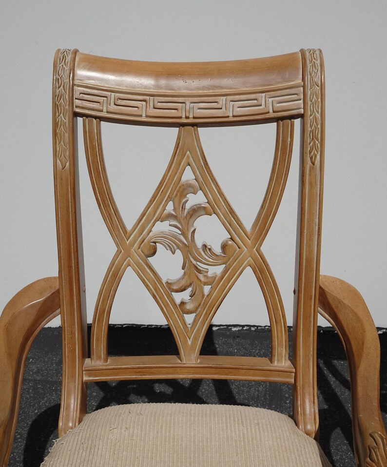 Pair Vintage Bernhardt Furniture Solid Wood Dining Room Armchairs