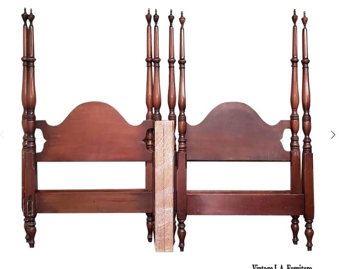 Pair of Vintage Federal Style Poster Twin Bed Frames w Rails & Slats Headboards