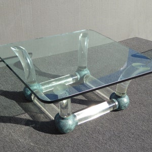 Vintage Mid Century Modern Coffee Table Lucite Sabre Legs & Turquoise Ball Feet image 4