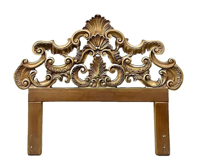 Vintage Ornate Rococo Style Gold Scrolled Full Size Headboard