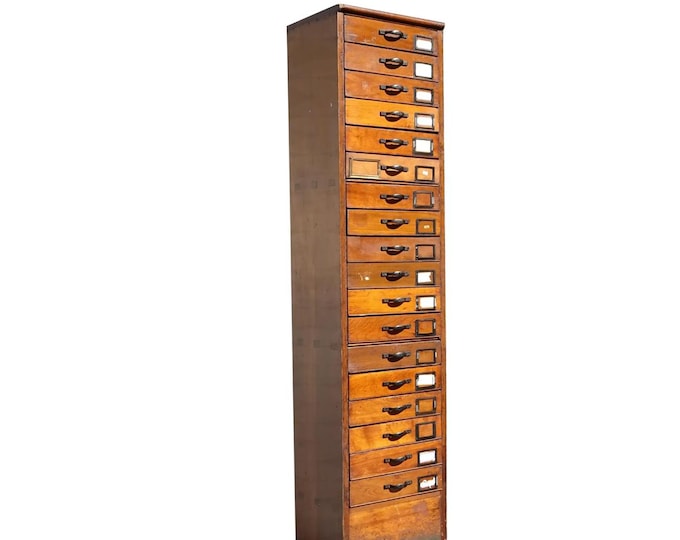 Vintage Mid Century Modern Tall File Cabinet ~ 18 Drawers