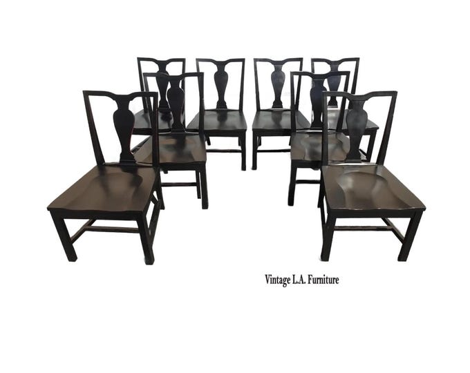 Set of Eight Vintage Ethan Allen Maddox Black Dining Room Chairs