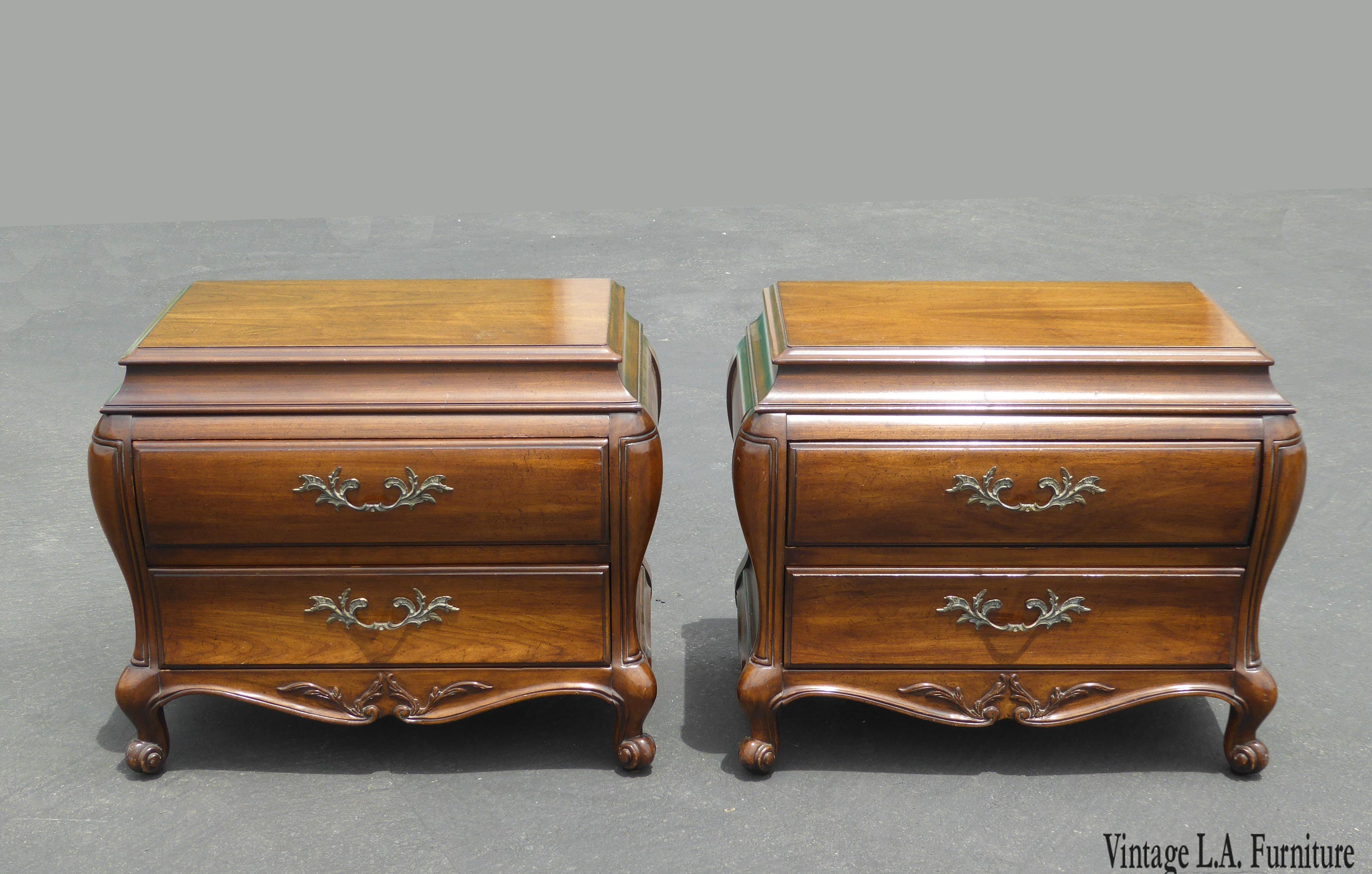 Pair Vintage Bombay Bombe Nightstands W Carved Wood By White Etsy